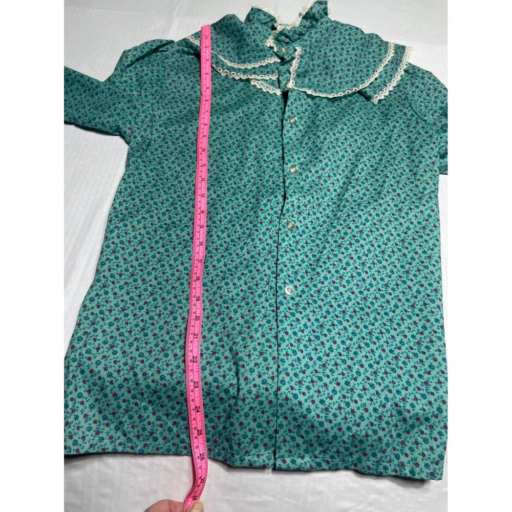 Bryn Mawr Bobbie Brooks Vintage Teal Floral Lace Sailor Collar Blouse 12 5562 - Picture 5 of 8